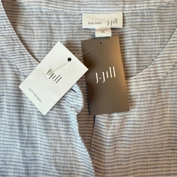 J Jill Love Linen Blue and White 100% Linen Side Tie Tunic Top  Sz. XL - Picture 6 of 11